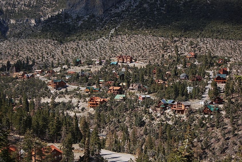Homes on the mountainside in Mount Charleston, Nevada