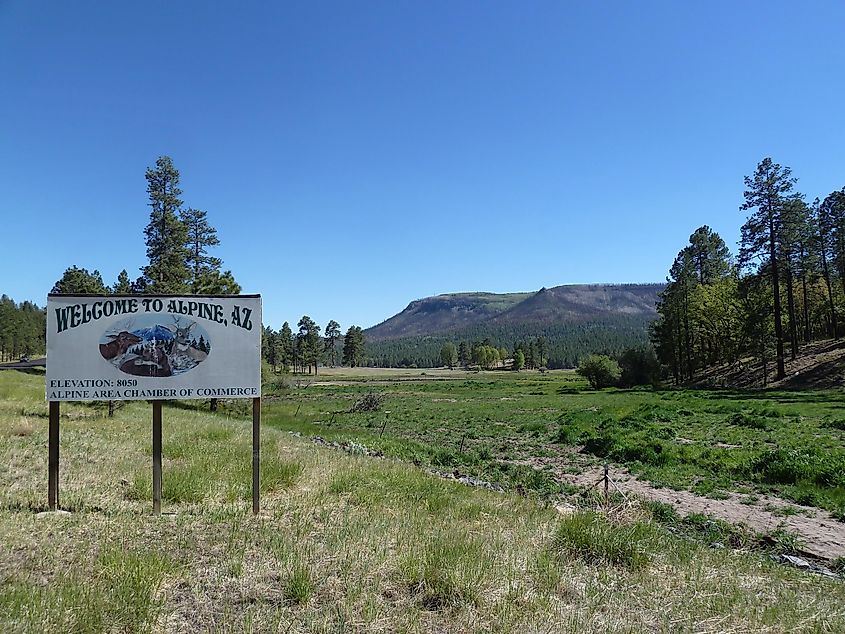 Sign welcoming visitors to Alpine, Arizona