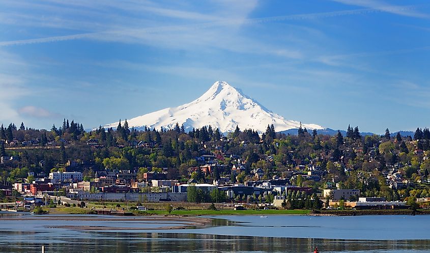 Mount Hood and the Hood River town in Oregon