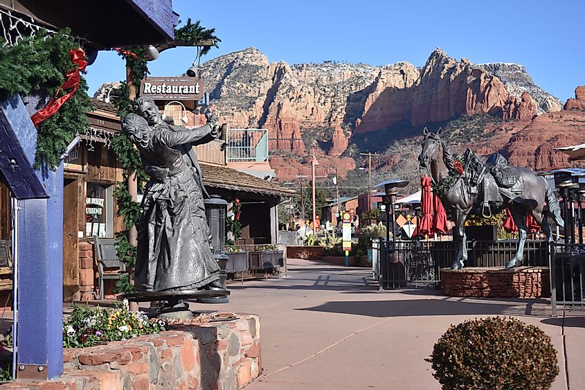 Main street Sedona. Gift shops, boutiques, fine dining.