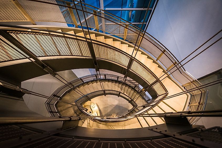 Modern staircase inside the Walter's Art Museum, in Mount Vernon, Baltimore, Maryland.