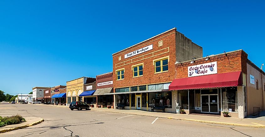 Businesses in a complex in North Colorado Avenue in Minden, Nebraska.