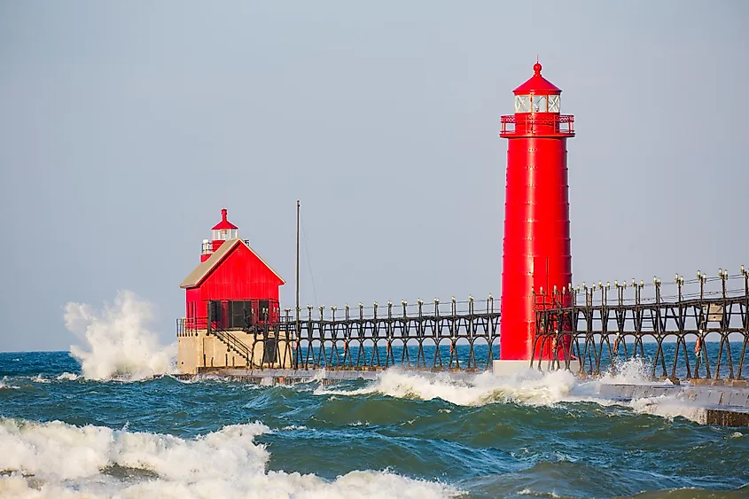 The famous Grand Haven Lighthouse in Grand Haven, on Lake Michigan.