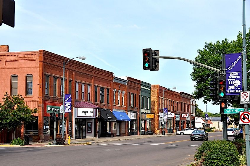 Historic buildings in downtown Vermillion, South Dakota