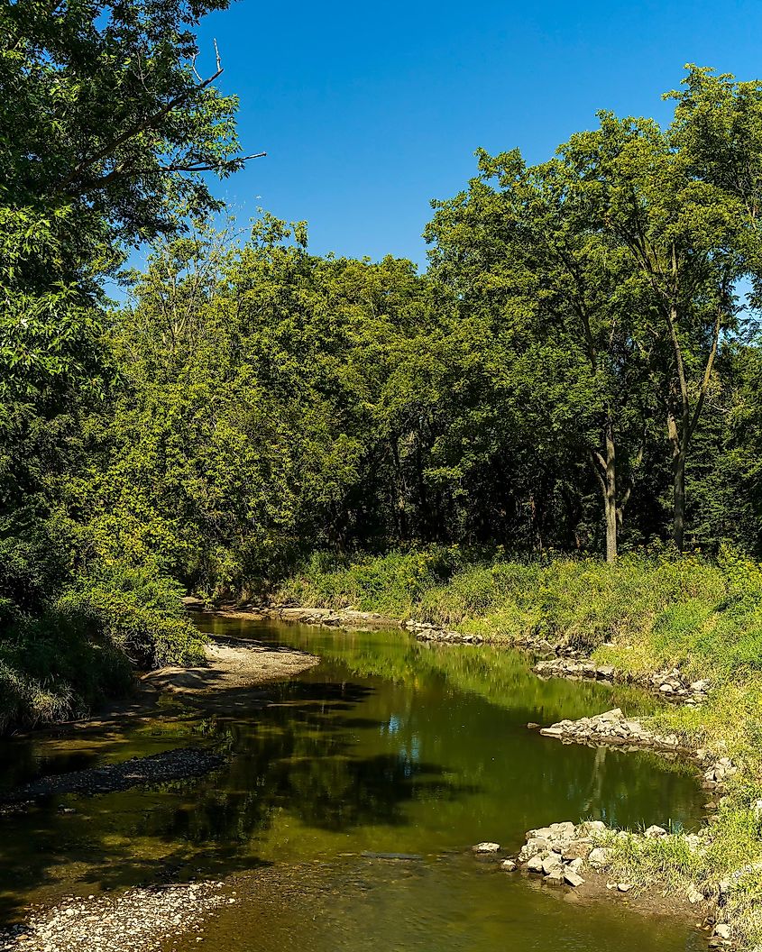 The bend of Walnut Creek in Clive, IA, USA.