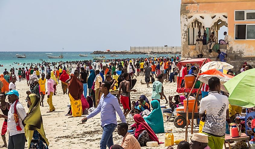 View of Mogadishu, people at the Mogadishu beach, Mogadishu is the Capital city of Somalia