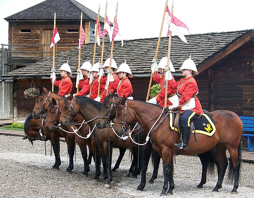 North West Mount Police Musical Ride in Fort Museum of North West Mounted Police, Fort Macleod, Alberta, Canada