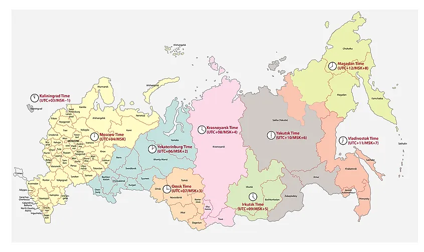 Russia Time zone map