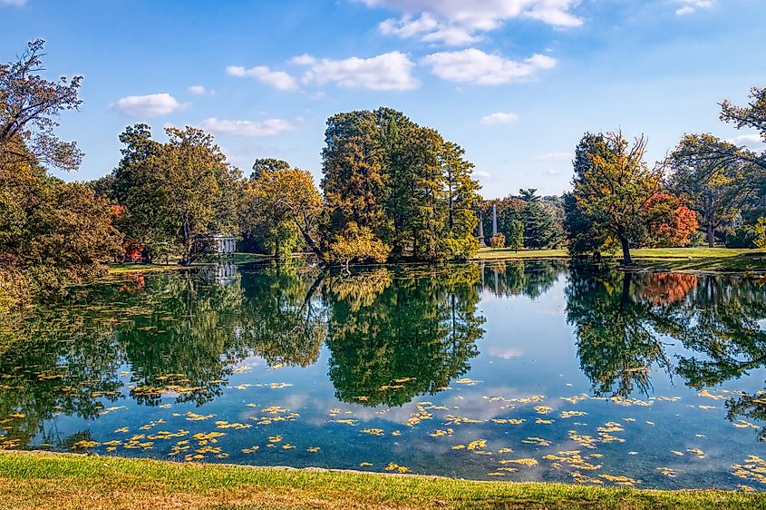 Autumn Landscape in Spring Grove Cemetery and Arboretum, a National Historic Landmark established in 1845. Credit: Ami Parikh/Shutterstock.com