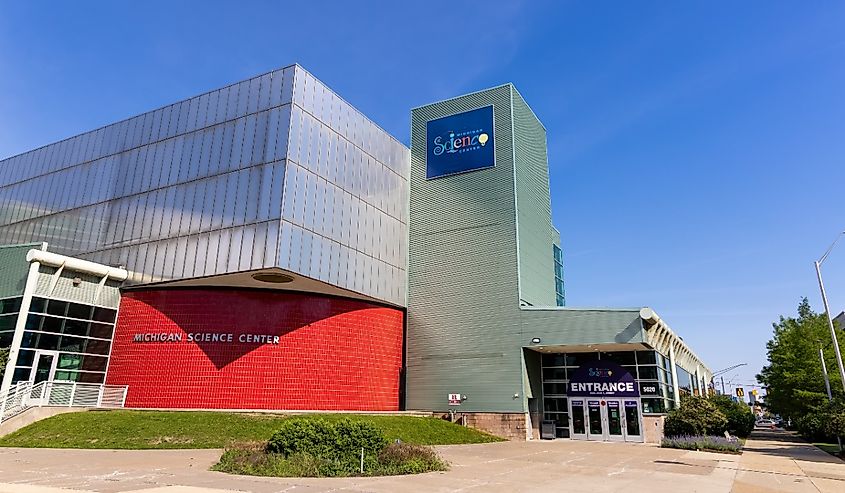 Exterior sign of Michigan Science Center, Detroit, Michigan.