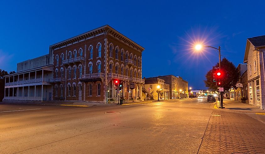 Downtown Decorah, Iowa at dusk