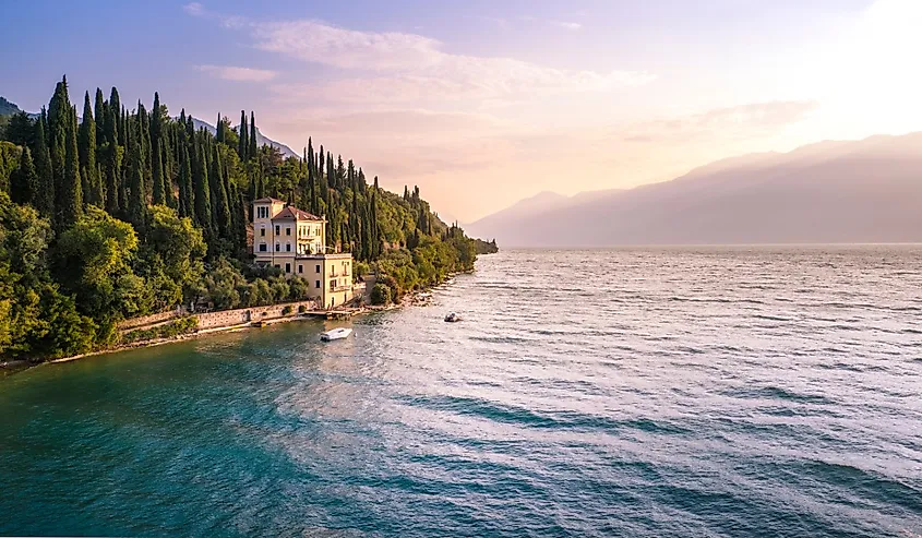 Ancient wonderful villa on Garda Lake. Toscolano Maderno, Lombardy, Italy.