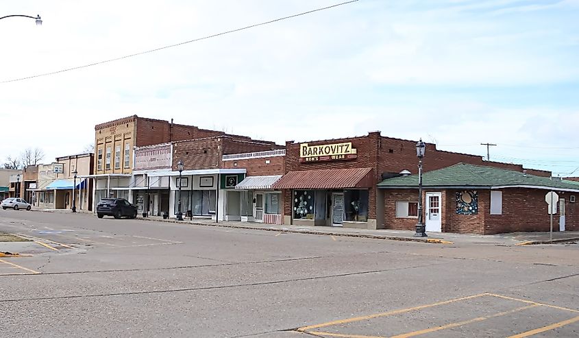 the old business buildings on a cloudy afternoon in Kennett, Missouri United States