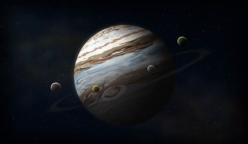 Jupiter planet in space with moons