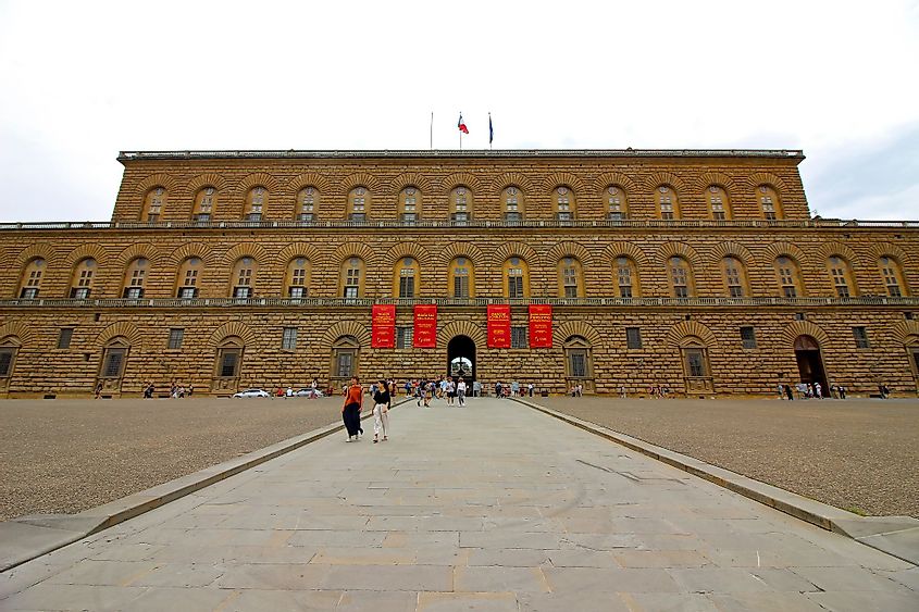 The Palazzo Pitti, a former palace and residence of the ruling Medici family, now the largest museum complex in Florence, Italy. 