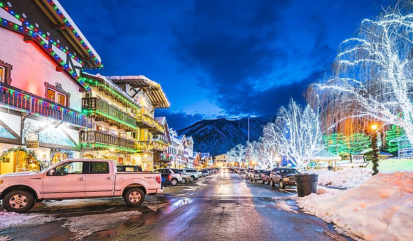 Lighting decorating the streets of Leavenworth, Washington.