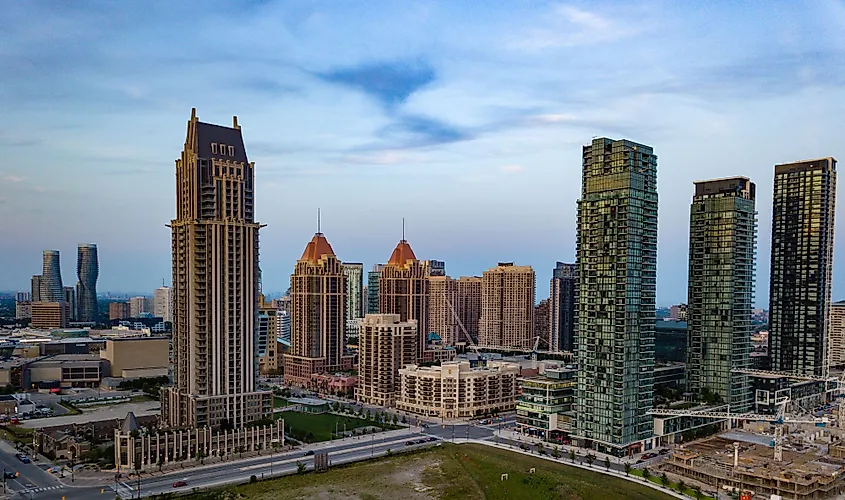 Skyline of Mississauga on a summer evening. 