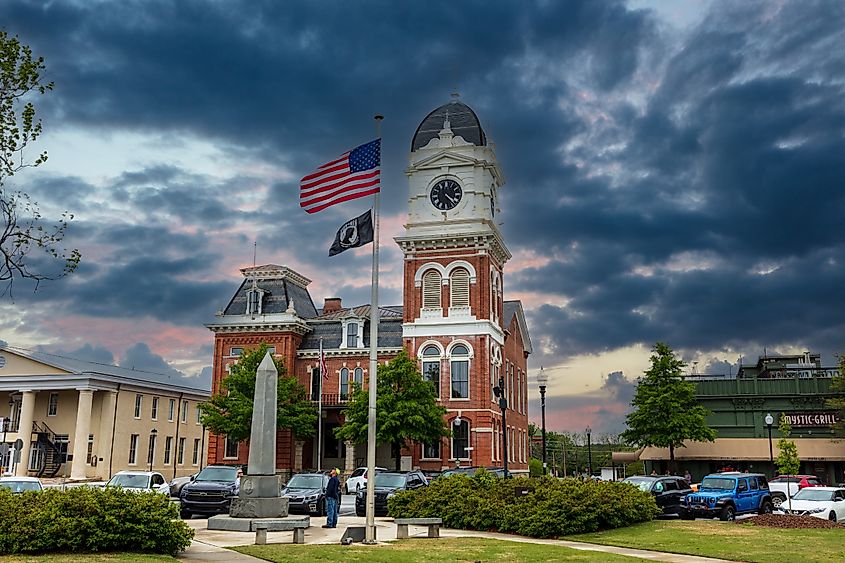 Beautiful old Court house on stormy spring day. 