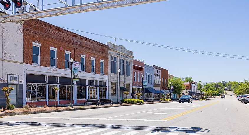 The old business district on Dooly Street in Montezuma, Georgia