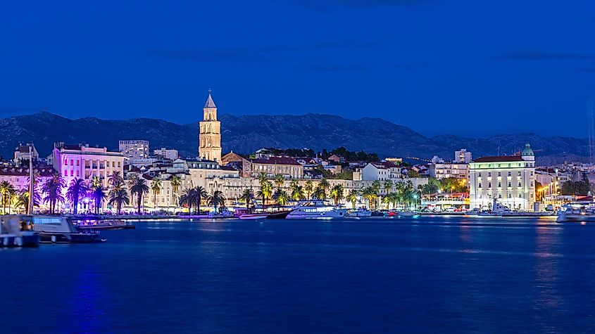 Split, Croatia, sparkling at night.