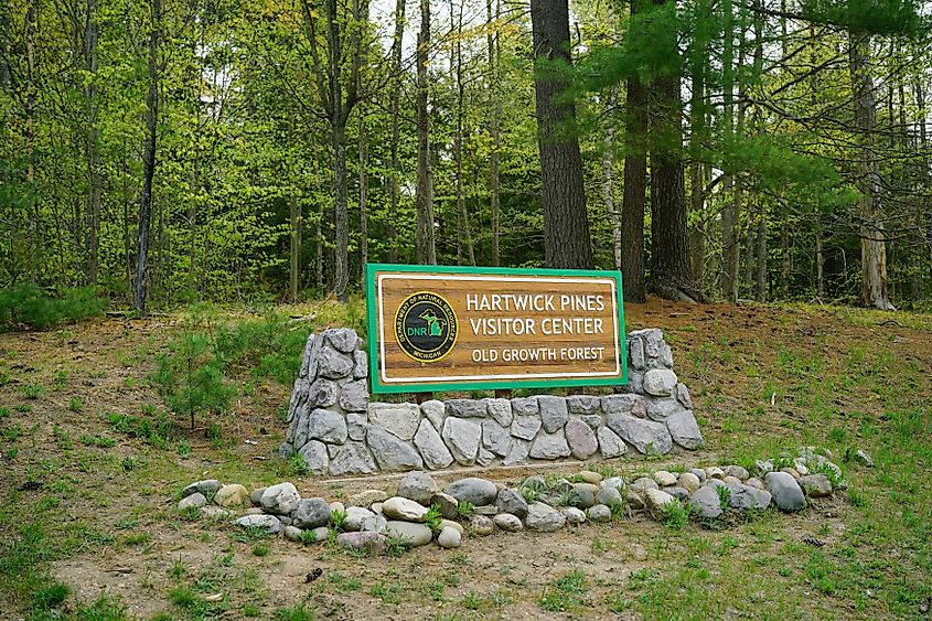 Sign depicting Hartwick Pines, State Park. Editorial credit: Fsendek / Shutterstock.com