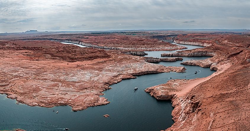 Aerial top view of lake Powell and Glen Canyon in Arizona