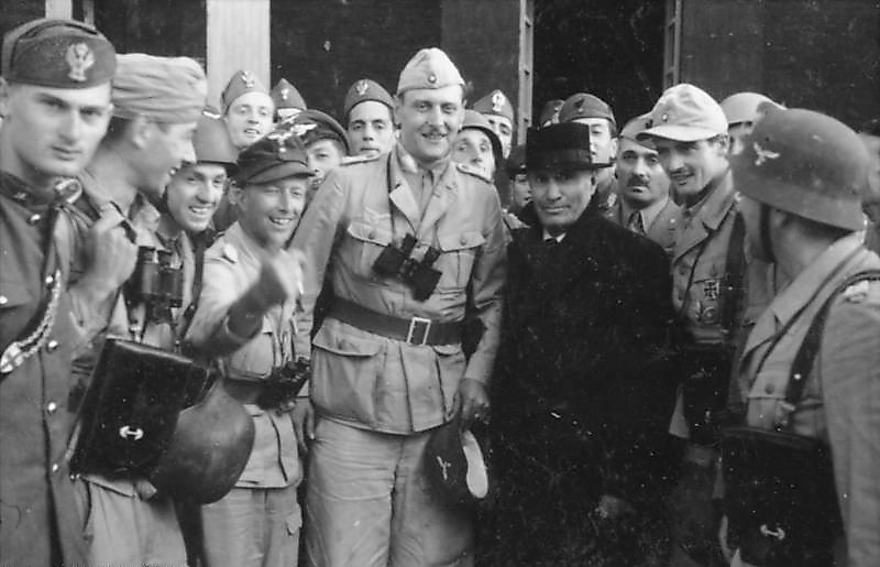 Skorzeny with the liberated Mussolini. Skorzeny's success rescuing Mussolini set him up to lead Operation Greif.