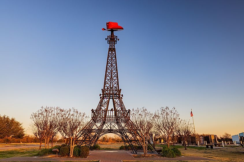 Daytime view of the famous Paris, Texas, Eiffel Tower in the USA.