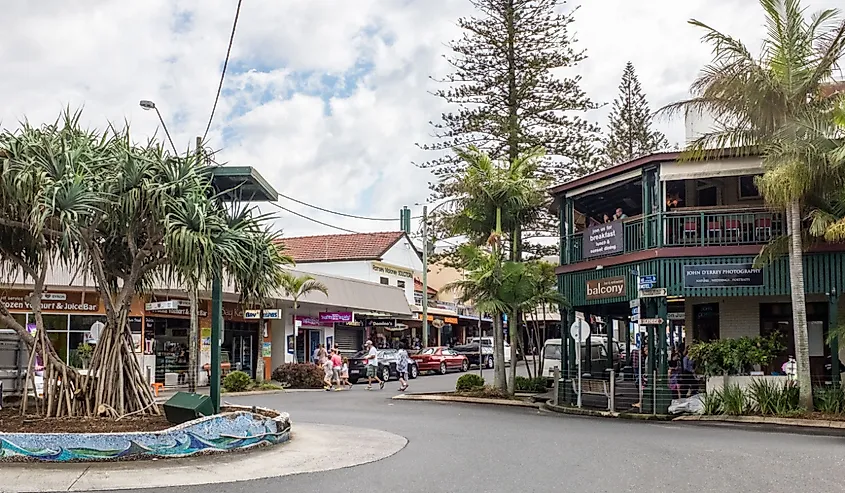 Shops and businesses in the centre of Byron Bay, NSW, Australia