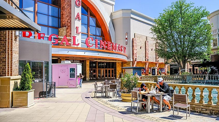 A cinema and shops in the Avalon Center, Alpharetta, Georgia