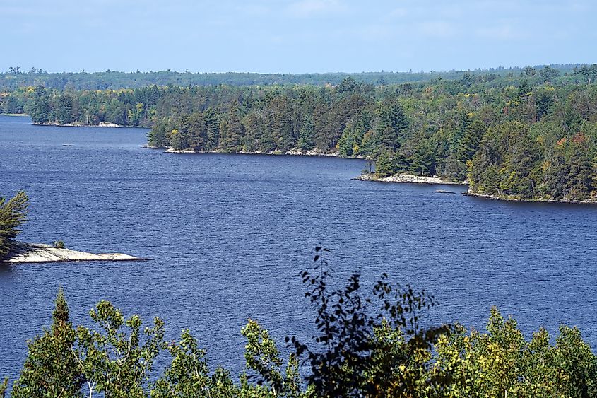 View from the Kabetogama Lake Overlook Trail at Voyageurs National Park in St. Louis County, Minnesota.