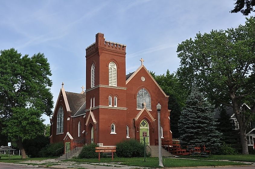 The Washington Street Arts Center (formerly the St. Agnes Catholic Church) in Vermilion, South Dakota.