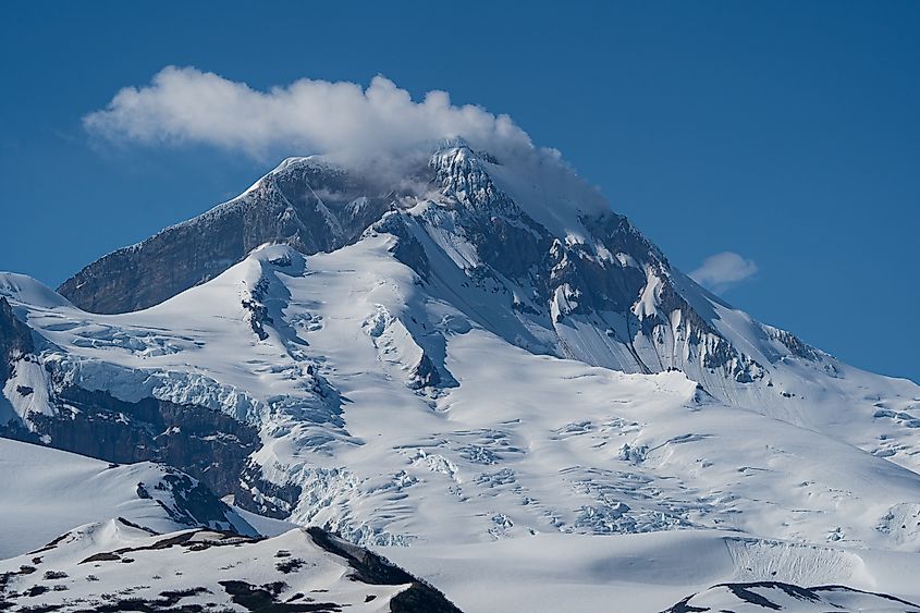 Mount Illiamna Volcano Steaming with Snowy Glacier
