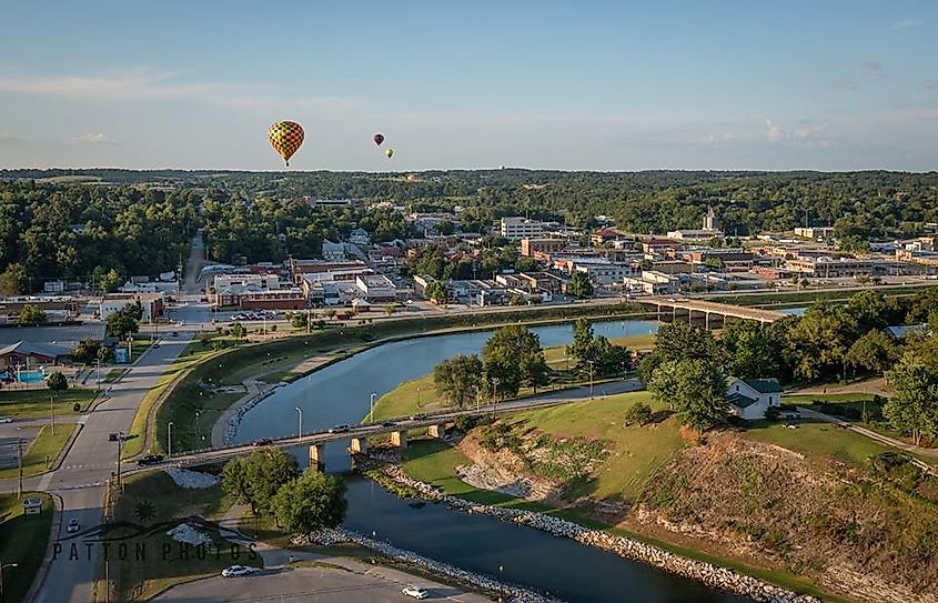 Lake Harrison Park and downtown Harrison, Arkansas.