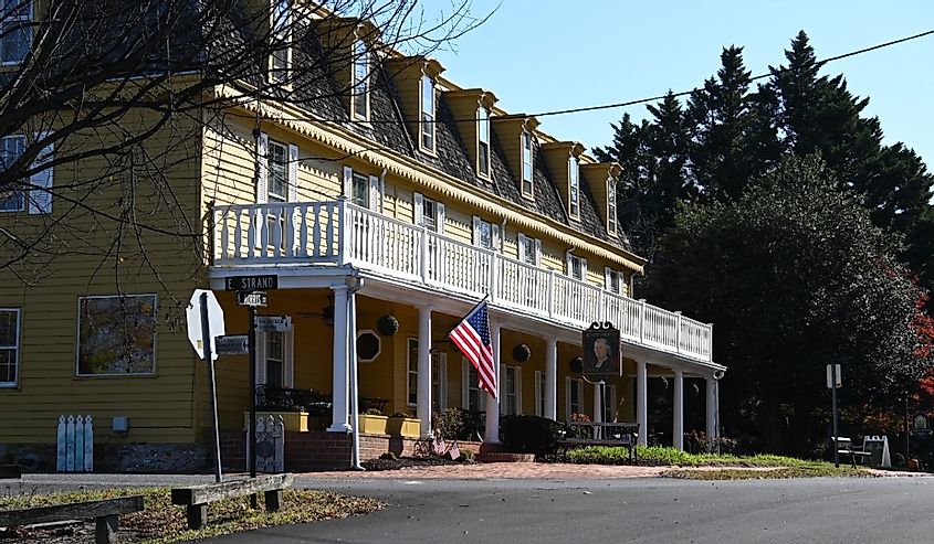 The Robert Morris Inn in Oxford, Maryland. The Inn is the oldest operating tavern in the United States, dating to the 18th century. It was once the home of patriot Robert Morris.