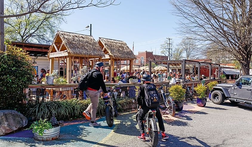 Outside drinks and dining at the NoDa Company Store, North Davidson (NoDa).