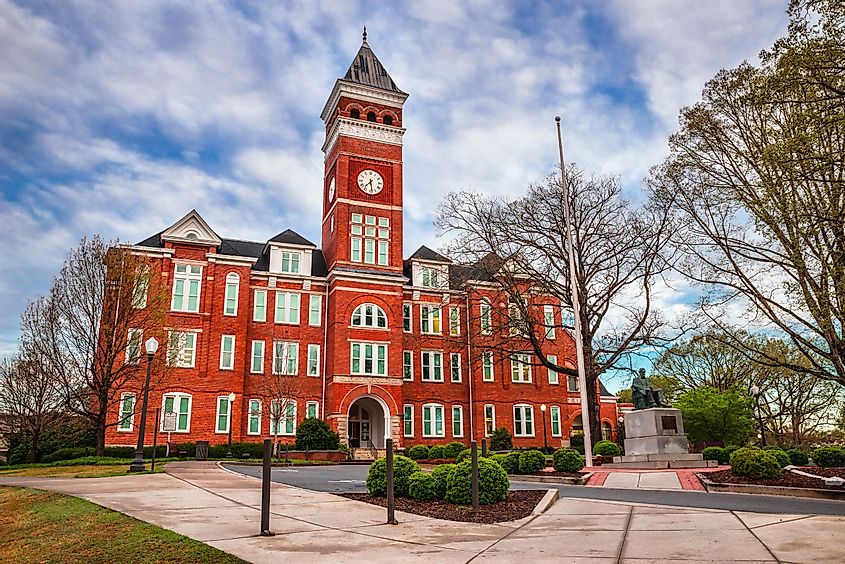 Tillman Hall at Clemson University. The landmark is listed on the National Register of Historic Places.