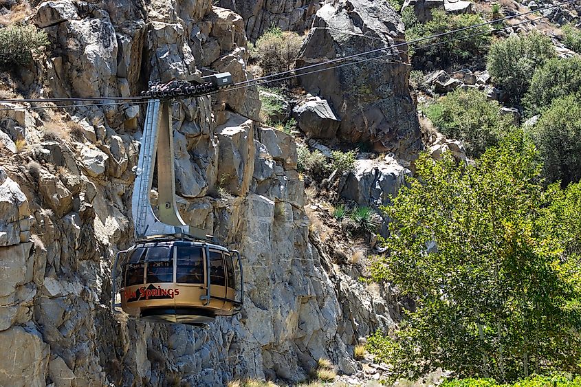 Palm Springs Aerial Tramway traveling through Chino Canyon in the San Jacinto Mountains, California