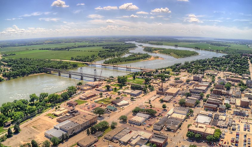 Overlooking the city of Yankton, South Dakota and river.