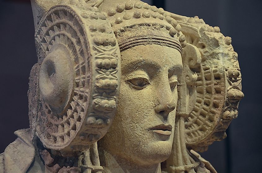 The Lady of Elche, once polychrome stone bust discovered by chance in 1897 at L'Alcúdia, believed to be a piece of Iberian sculpture from the 4th century B