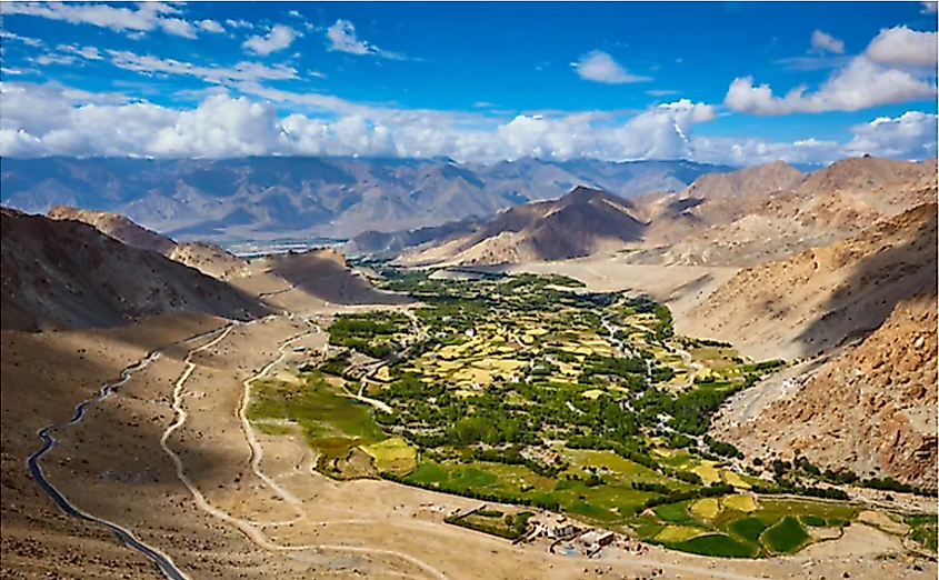 View of the Indus valley and Leh city.