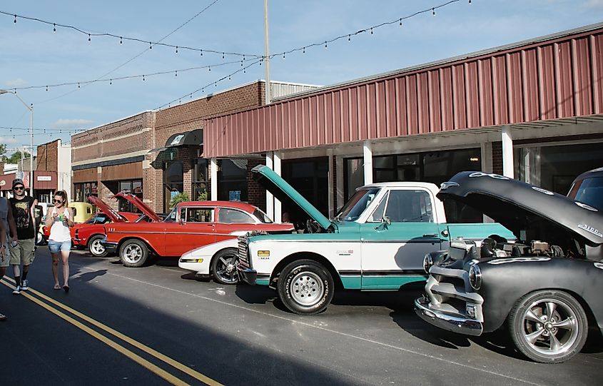 Portland, Tennessee: vintage cars on display for the annual Strawberry Festival
