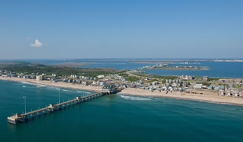 Aerial view of beach and outer banks at Nags Head, north carolina