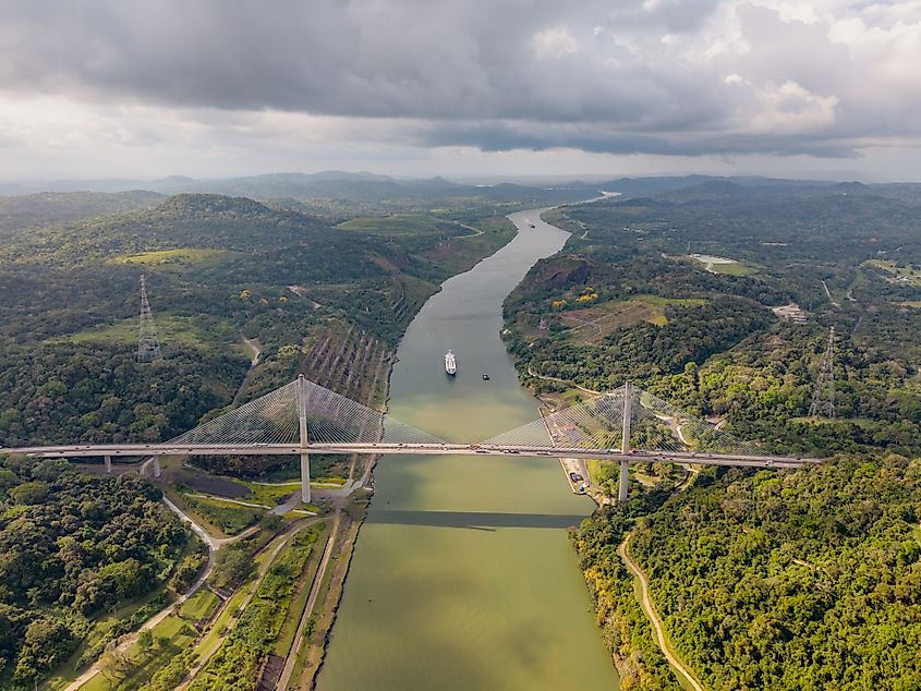 Aerial view of the Panama Canal.