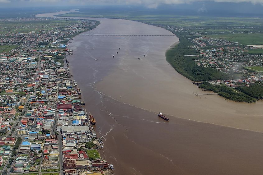 Aerial view to Georgetown city the capital of Guyana and the Demerara river