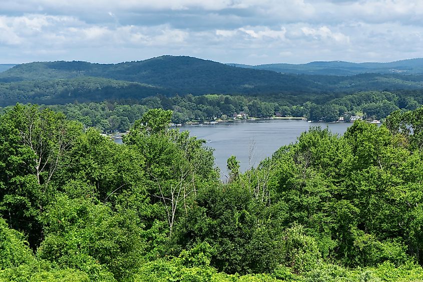 A view of Bantam Lake from atop Apple Hill in Morris Connecticut in Litchfield County New Engalnd.