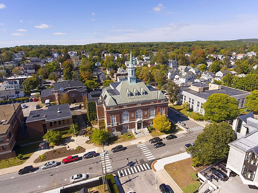 Aerial view of Concord City Hall in downtown Concord, New Hampshire