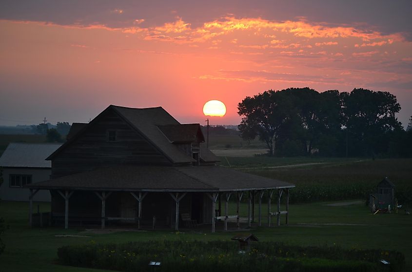 Sunrise on the farm in de Smet, South Dakota.