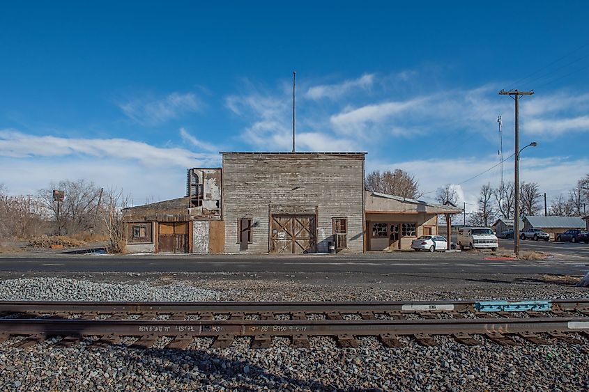 An old abandoned wooden storage warehouse in Lovelock, Nevada