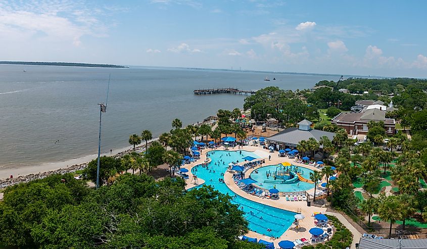 A panoramic view of St Simons Island, Georgia taken from the lighthouse